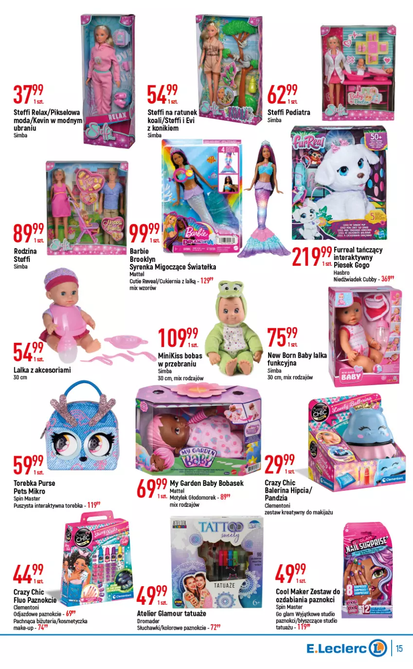 Gazetka promocyjna E Leclerc - ważna 17.05 do 28.05.2022 - strona 15 - produkty: Barbie, Crazy Chic, Cukier, Hasbro, Kosmetyczka, Lalka, Makijaż, Mattel, Moda, Pur, Słuchawki, Tera, Torebka