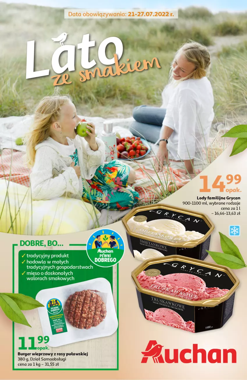 Gazetka promocyjna Auchan - Lato ze smakiem Hipermarkety - ważna 21.07 do 27.07.2022 - strona 1 - produkty: Burger, Fa, Gry, Lody, Mięso