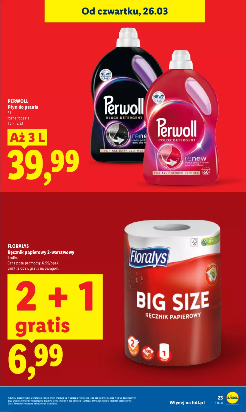 Gazetka promocyjna Lidl - Gazetka ważna od 26.03 do 29.03 - ważna 26.03 do 29.03.2026 - strona 23 - produkty: Flora, Gra, Papier, Perwoll, Płyn do prania, Ręcznik