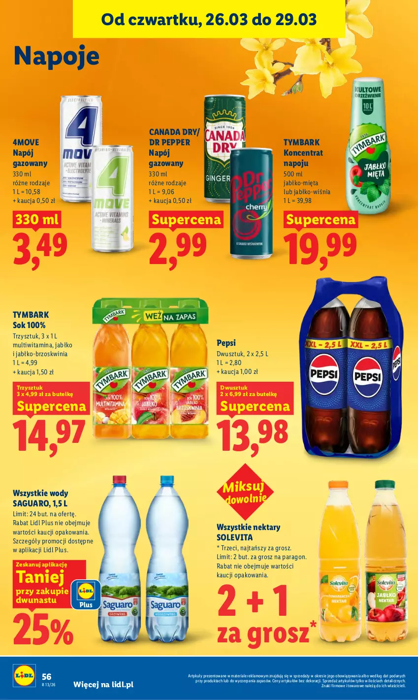 Gazetka promocyjna Lidl - Gazetka ważna od 26.03 do 29.03 - ważna 26.03 do 29.03.2026 - strona 56 - produkty: Mięta, Napój, Napój gazowany, Napoje, Nektar, Pepsi, Sok, Tymbark