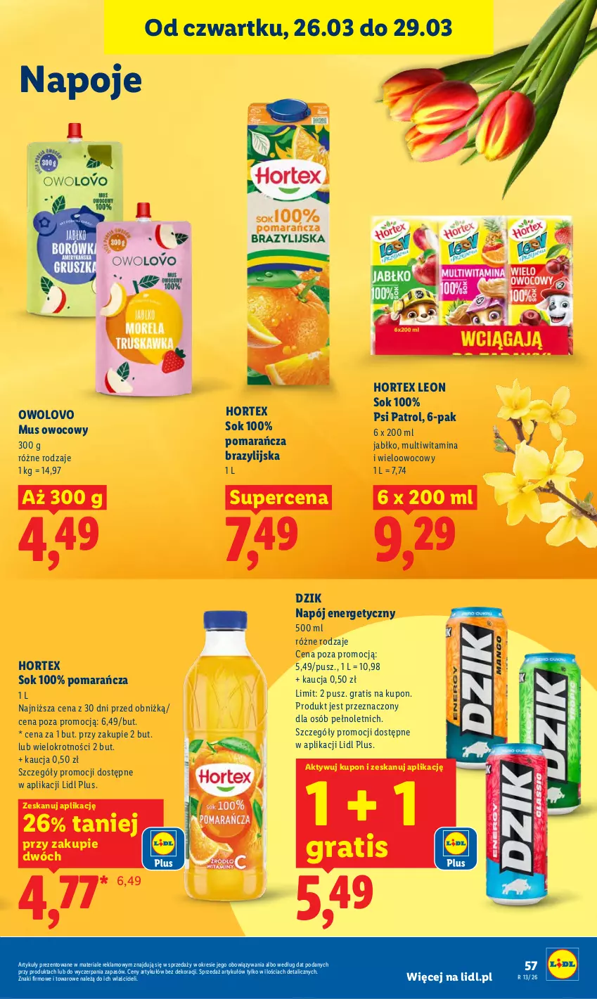 Gazetka promocyjna Lidl - Gazetka ważna od 26.03 do 29.03 - ważna 26.03 do 29.03.2026 - strona 57 - produkty: Gra, Hortex, Leon, Mus, Napój, Napój energetyczny, Napoje, Psi Patrol, Sok