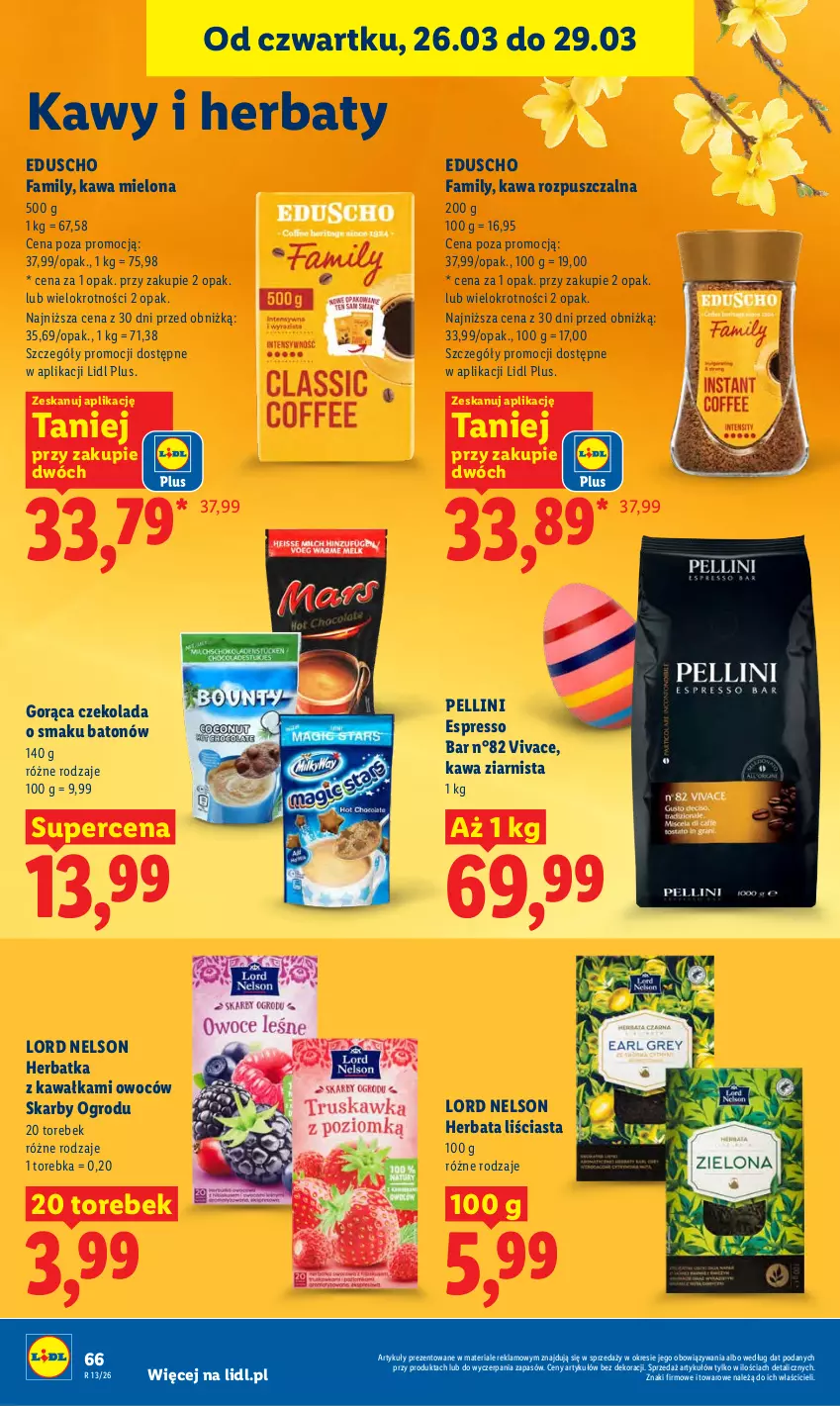 Gazetka promocyjna Lidl - Gazetka ważna od 26.03 do 29.03 - ważna 26.03 do 29.03.2026 - strona 66 - produkty: Baton, Czekolada, Fa, Herbata, Kawa, Kawa mielona, Kawa rozpuszczalna, Kawa ziarnista, Torebka