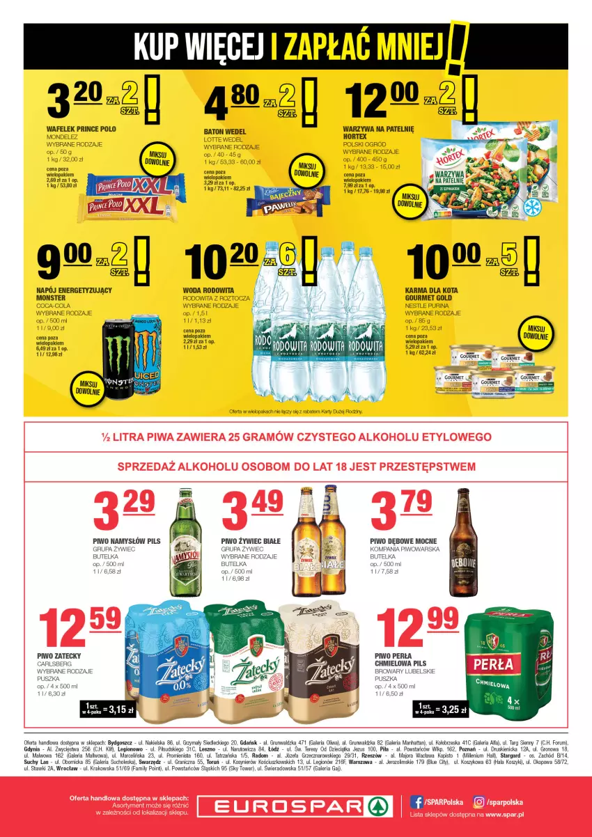 Gazetka promocyjna Spar - EuroSpar - ważna 01.01 do 11.01.2025 - strona 8 - produkty: Baton, Carlsberg, Coca-Cola, Dzieci, Fa, Gourmet Gold, Gra, Kosz, LG, Namysłów, Perła, Piwo, Prince Polo, Pur, Purina, Rum, Top, Wafelek, Warzywa, Woda