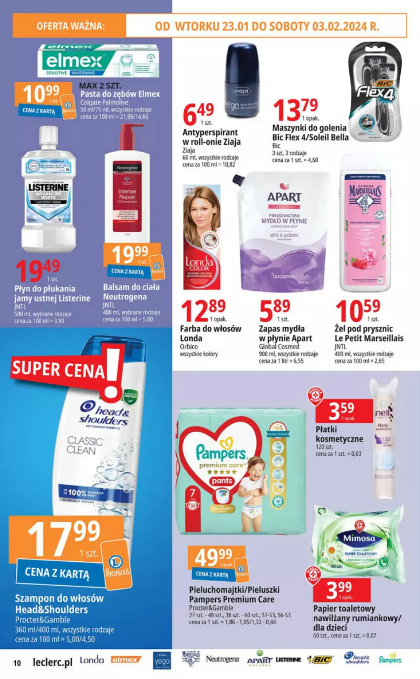 Gazetka promocyjna E Leclerc - ważna 23.01 do 03.02.2024 - strona 2 - produkty: Antyperspirant, Bell, Bella, BIC, Dzieci, Fa, Farba do włosów, Majtki, Mars, Neutrogena, Pampers, Papier, Papier toaletowy, Pieluchomajtki, Rum, Ziaja