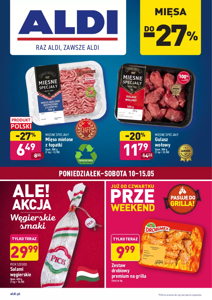 Gazetka promocyjna Aldi - ważna 10.05 do 15.05.2021 - strona 1 - produkty: Grill, Gulasz wołowy, Mięsne specjały, Mięso, Mięso mielone, Salami, Tera