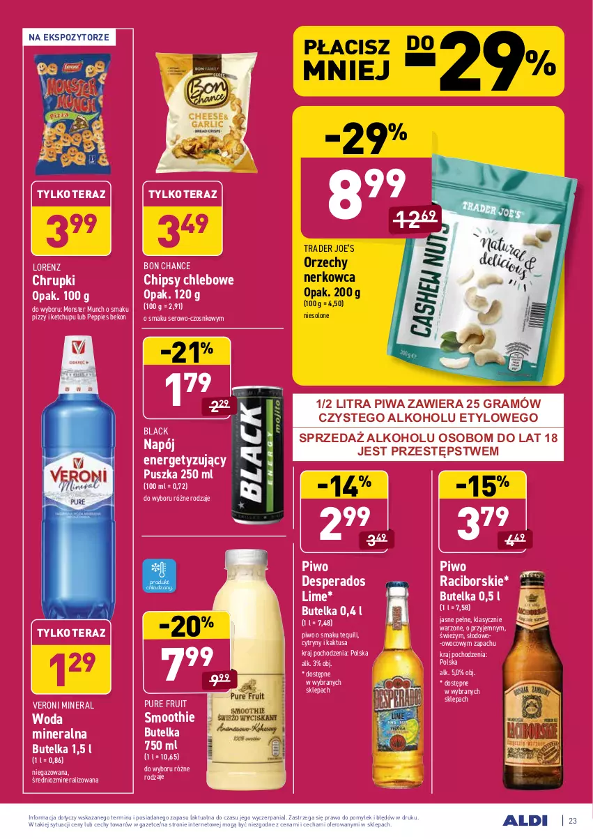 Gazetka promocyjna Aldi - ważna 10.05 do 15.05.2021 - strona 23 - produkty: Beko, Chipsy, Chleb, Chrupki, Cytryny, Desperados, Gra, Kaktus, Ketchup, Lack, Lorenz, Monster Munch, Napój, Piwa, Piwo, Pur, Ser, Smoothie, Tera, Woda, Woda mineralna