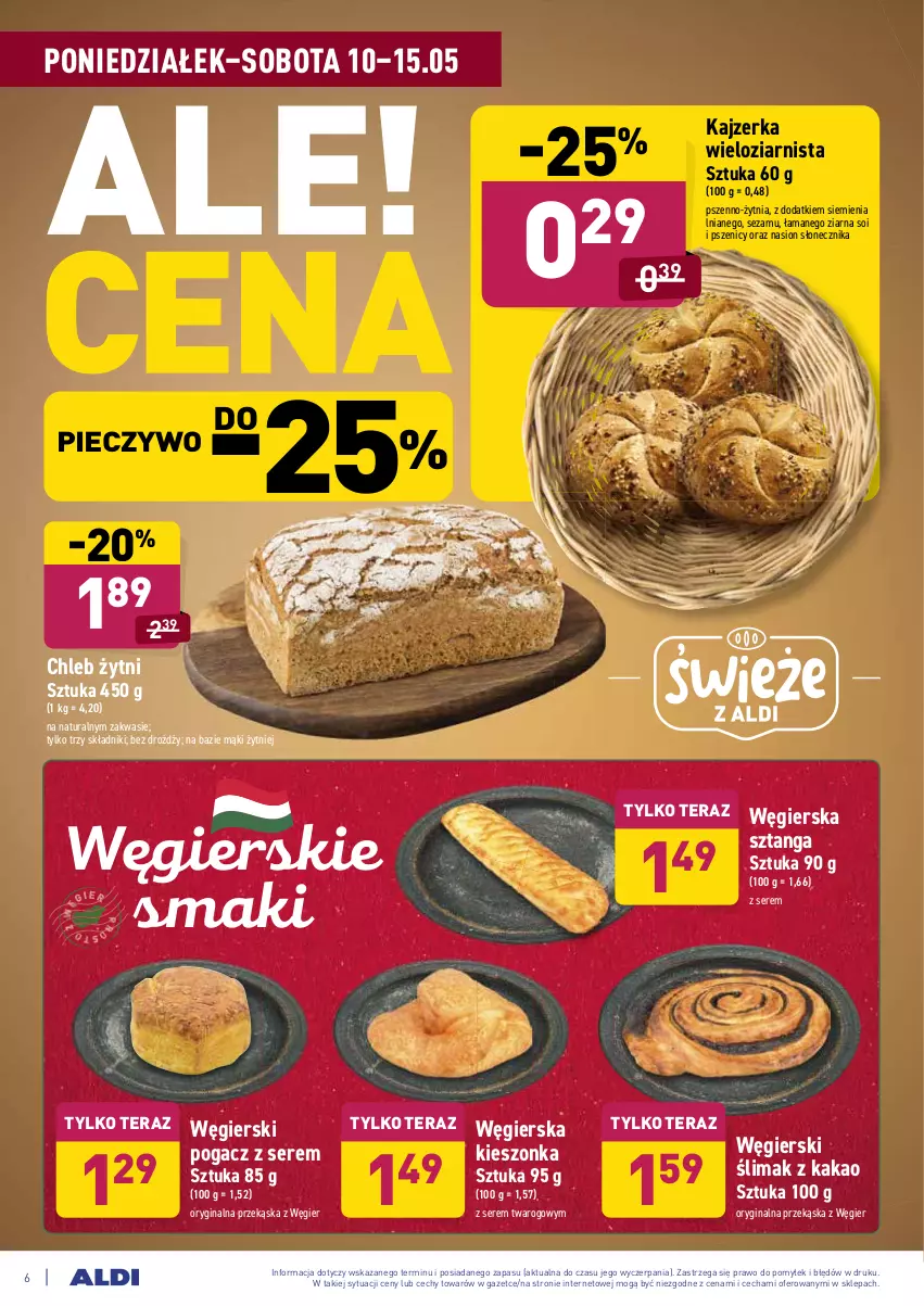 Gazetka promocyjna Aldi - ważna 10.05 do 15.05.2021 - strona 6 - produkty: Chleb, Gin, Kajzerka, Kakao, Piec, Pieczywo, Ser, Sezam, Tera