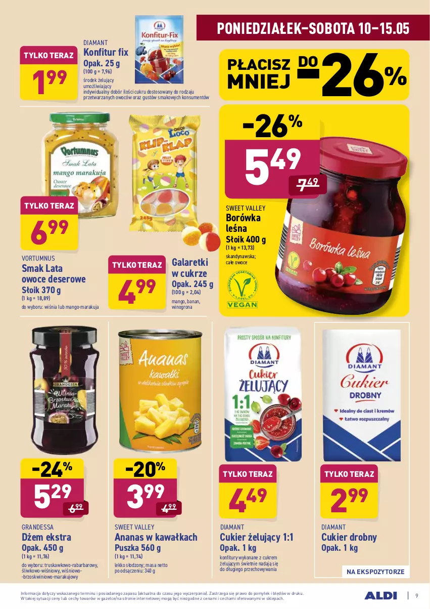 Gazetka promocyjna Aldi - ważna 10.05 do 15.05.2021 - strona 9 - produkty: Ananas, Borówka, Cukier, Deser, Diamant, Dżem, Gala, Galaretki, Gra, Kawa, Mango, Owoce, Ser, Tera, Wino, Winogrona