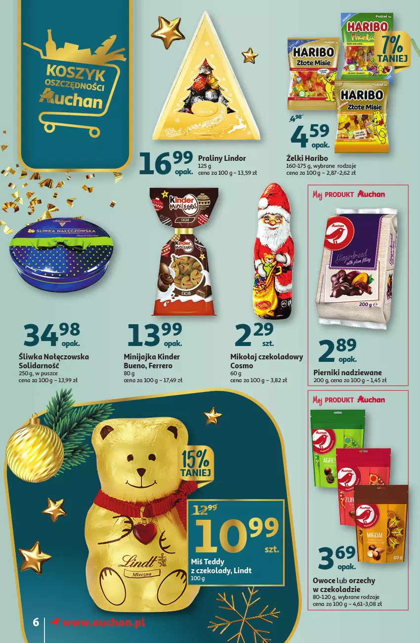 Gazetka promocyjna Auchan - Gazetka Magia Mikołajkowa Auchan Supermarket - ważna 01.12 do 07.12.2022 - strona 6 - produkty: Fa, Ferrero, Haribo, Kinder, Lindt, Orzechy w czekoladzie, Owoce, Piernik