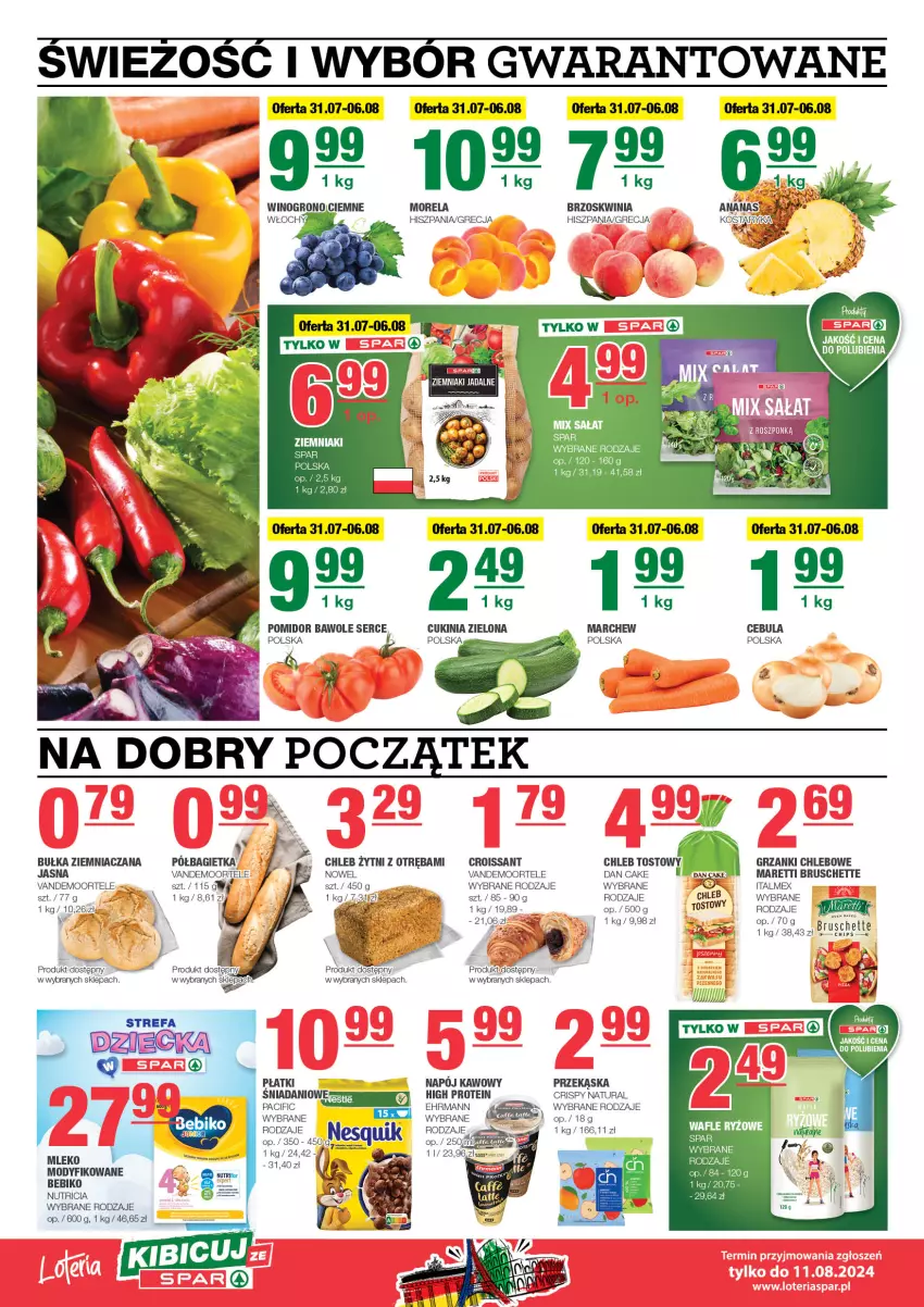 Gazetka promocyjna Spar - EuroSpar - ważna 28.07 do 07.08.2024 - strona 2 - produkty: Ananas, Bagietka, Bebiko, Bruschette, Bułka, Cebula, Chleb, Chleb tostowy, Cif, Croissant, Dan Cake, Danio, Fa, Koc, Mleko, Morela, Napój, Półbagietka, Por, Ryż, Ser, Wafle, Wino