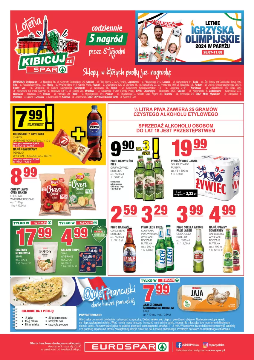 Gazetka promocyjna Spar - EuroSpar - ważna 28.07 do 07.08.2024 - strona 8 - produkty: 7 Days, Carlsberg, Chipsy, Coca-Cola, Croissant, Fa, Harnaś, Jaja, Masło, Mleko, Namysłów, Napój, Napój gazowany, Parmezan, Pepsi, Pieprz, Piwo, Sól, Somersby, Talerz, Top