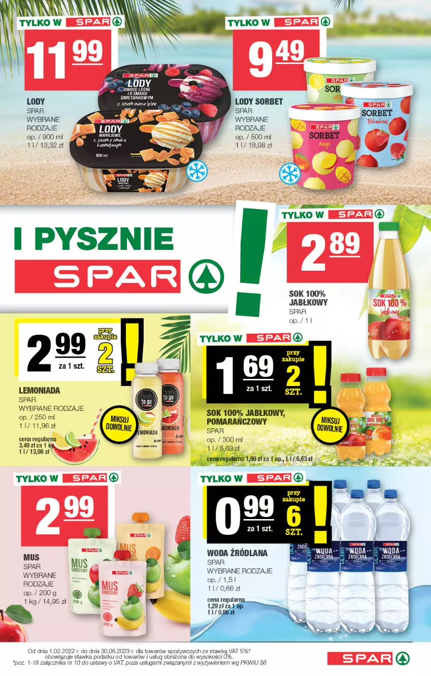 Gazetka promocyjna Spar - Spar - ważna 11.06 do 21.06.2023 - strona 13 - produkty: LANA, Lemoniada, Lody, Mus, Owoce, Sok, Sos, Top, Woda