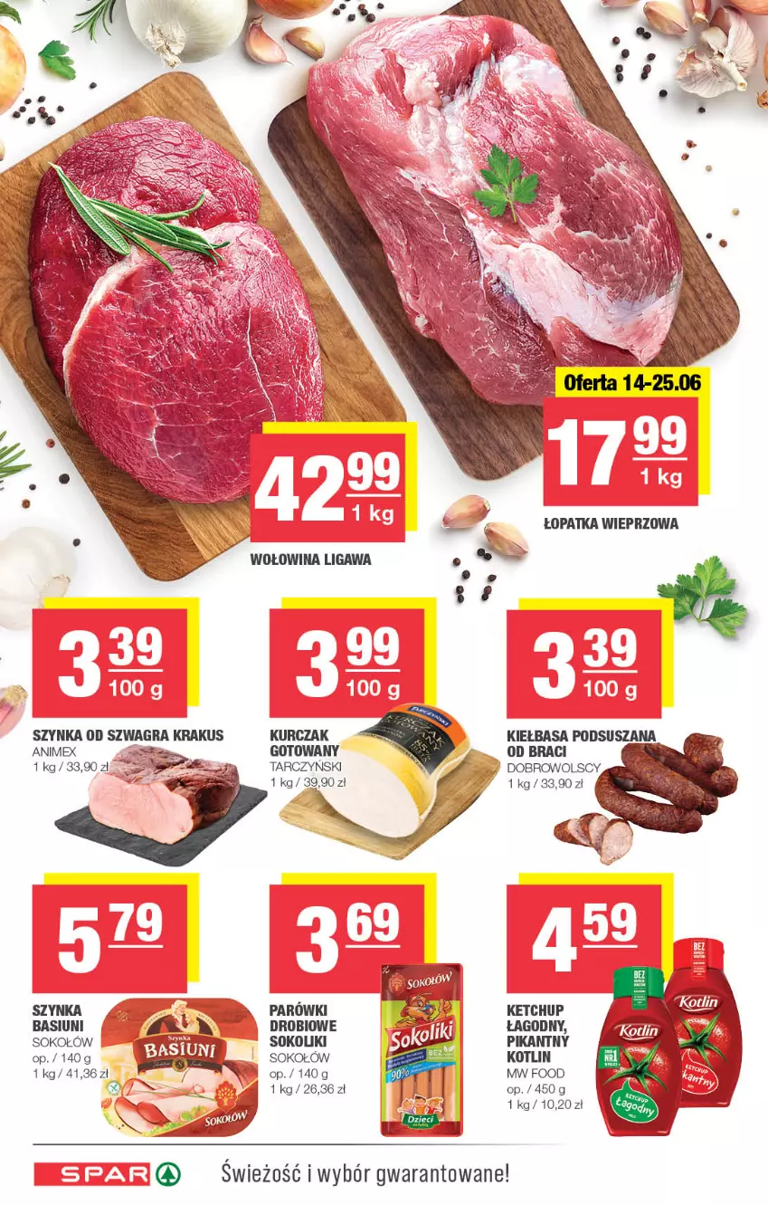 Gazetka promocyjna Spar - Spar - ważna 11.06 do 21.06.2023 - strona 4 - produkty: Gra, Ketchup, Kotlin, Krakus, Kurczak, Kurczak gotowany, Parówki, Sok, Sokołów, Szynka, Tarczyński, Wołowina