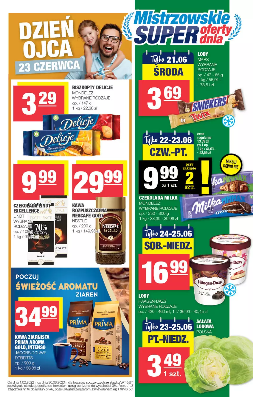 Gazetka promocyjna Spar - Spar - ważna 11.06 do 21.06.2023 - strona 5 - produkty: Biszkopty, Czekolada, Delicje, Jacobs, Kawa, Kawa ziarnista, Lindt, Lody, Milka, Prima, Sok