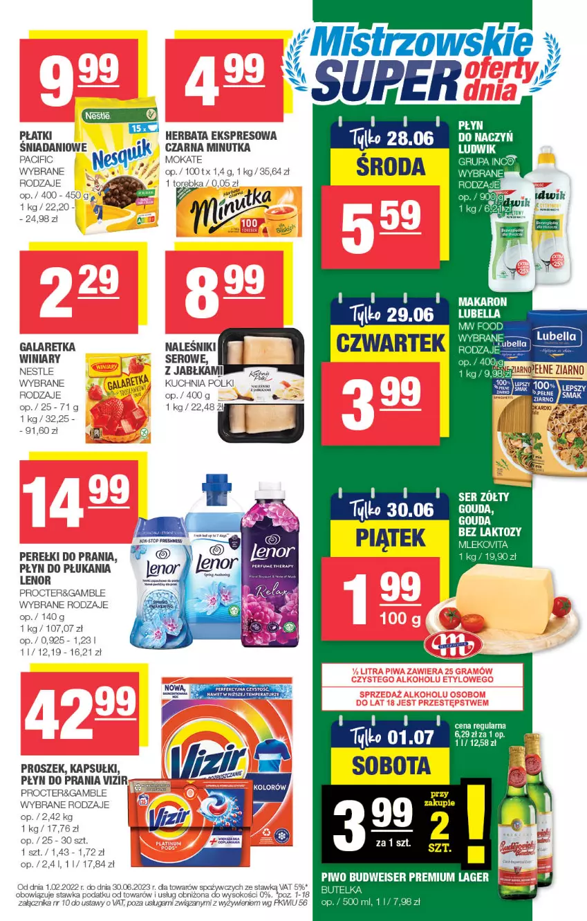 Gazetka promocyjna Spar - Spar - ważna 11.06 do 21.06.2023 - strona 7 - produkty: Bell, Bella, Cif, Danio, Gala, Galaretka, Gatta, Gouda, Herbata, Jabłka, Kuchnia, Lenor, Lubella, Makaron, Mleko, Mlekovita, Naleśniki, Płyn do płukania, Płyn do prania, Ser, Sok, Torebka, Vizir, Winiary