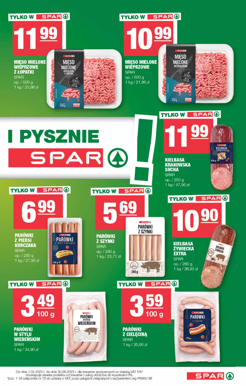 Gazetka promocyjna Spar - Spar - ważna 11.06 do 21.06.2023 - strona 9 - produkty: Kiełbasa, Kiełbasa krakowska, Mięso, Mięso mielone, Parówki, Parówki z szynki, Sok