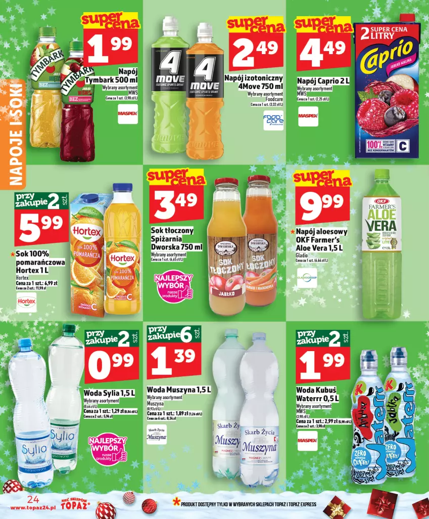 Gazetka promocyjna Topaz - Gazetka - ważna 11.12 do 17.12.2025 - strona 24 - produkty: Fa, Hortex, Kubuś, Mus, Napój, Napój izotoniczny, Sok, Szyna, Top, Woda