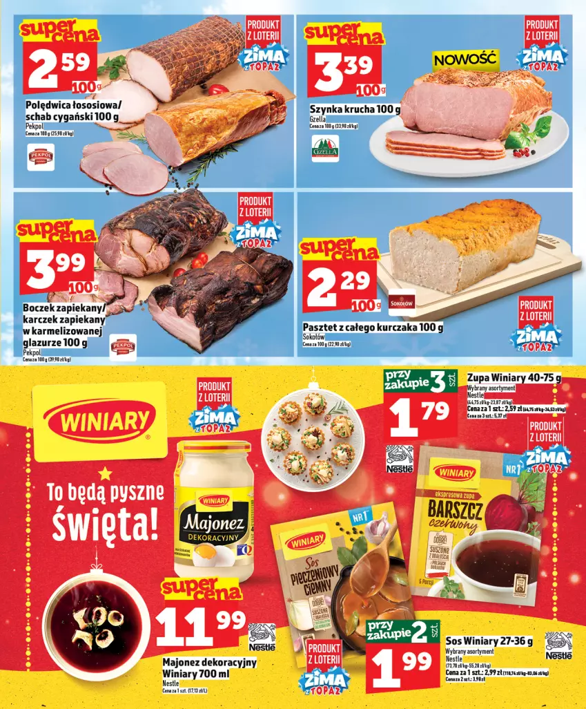 Gazetka promocyjna Topaz - Gazetka - ważna 11.12 do 17.12.2025 - strona 9 - produkty: Boczek, Lazur, Majonez, Pekpol, Polędwica, Sos, Winiary, Zupa