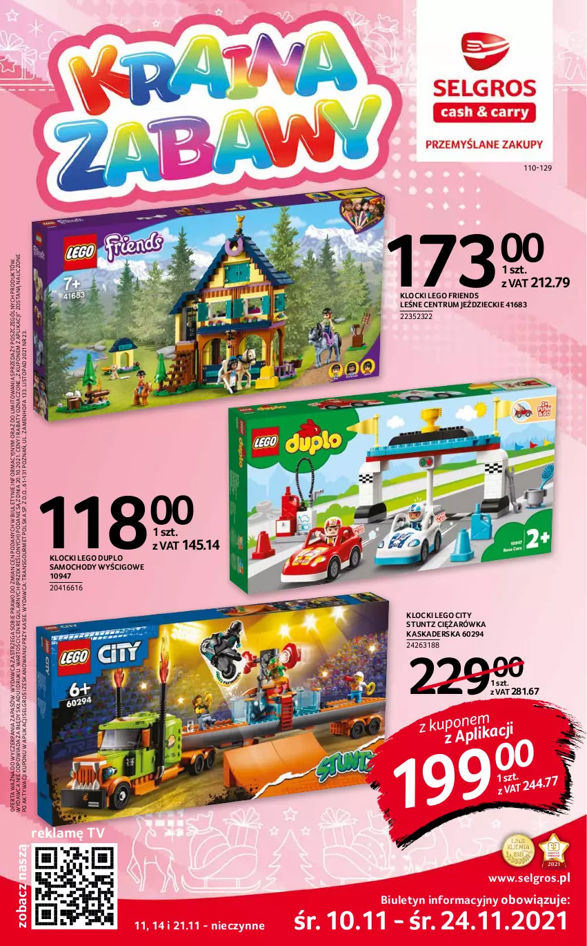 Gazetka promocyjna Selgros - Katalog Zabawki - ważna 10.11 do 24.11.2021 - strona 1 - produkty: Fa, Kask, Klocki, LEGO, LEGO City, LEGO Duplo, LEGO Friends, LG, Rum, Top, Tran