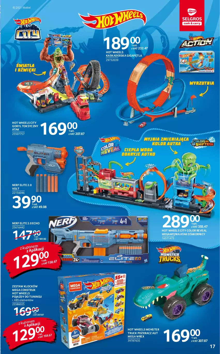 Gazetka promocyjna Selgros - Katalog Zabawki - ważna 10.11 do 24.11.2021 - strona 17 - produkty: Hot Wheels, Kask, Monster truck, Nerf, Pojazd