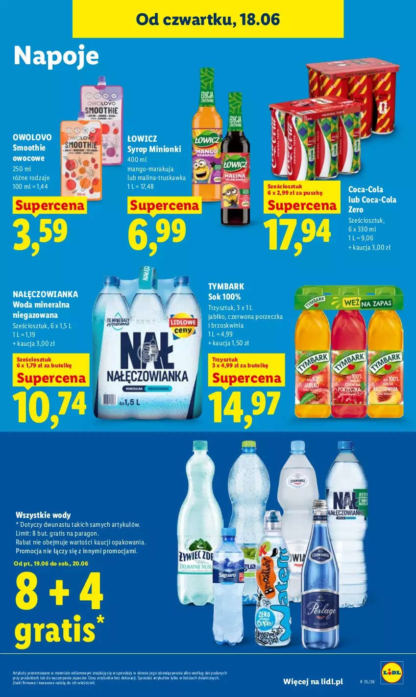 Gazetka promocyjna Lidl - Gazetka ważna od 18.06 do 20.06 - ważna 18.06 do 20.06.2026 - strona 59 - produkty: Coca-Cola, Gra, Mango, Nałęczowianka, Napoje, Por, Smoothie, Sok, Syrop, Tymbark, Woda, Woda mineralna