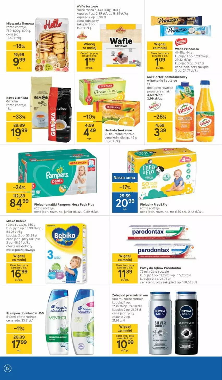 Gazetka promocyjna Tesco - Tesco gazetka - przyszły tydzień - ważna 02.06 do 09.06.2021 - strona 12 - produkty: Bebiko, Hortex, Kawa, Kawa ziarnista, Mleko, Nivea, Parodontax, Princessa, Sok, STP, Szampon, Top, Wafle, Wafle tortowe