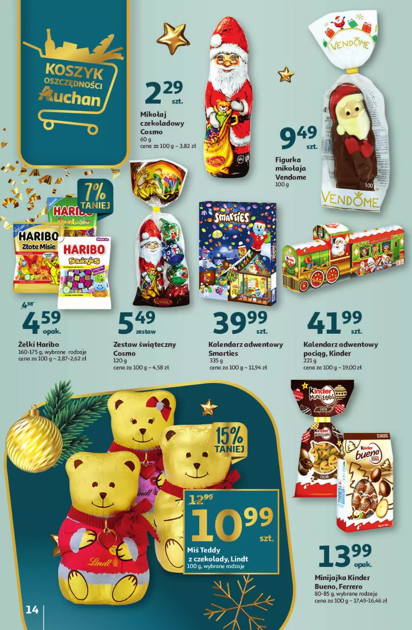 Gazetka promocyjna Auchan - Gazetka Magia Mikołajkowa Hipermarket Auchan - ważna 01.12 do 07.12.2022 - strona 14 - produkty: Ferrero, Haribo, Kalendarz, Kalendarz adwentowy, Kinder, Kinder Bueno, Lindt, Pociąg