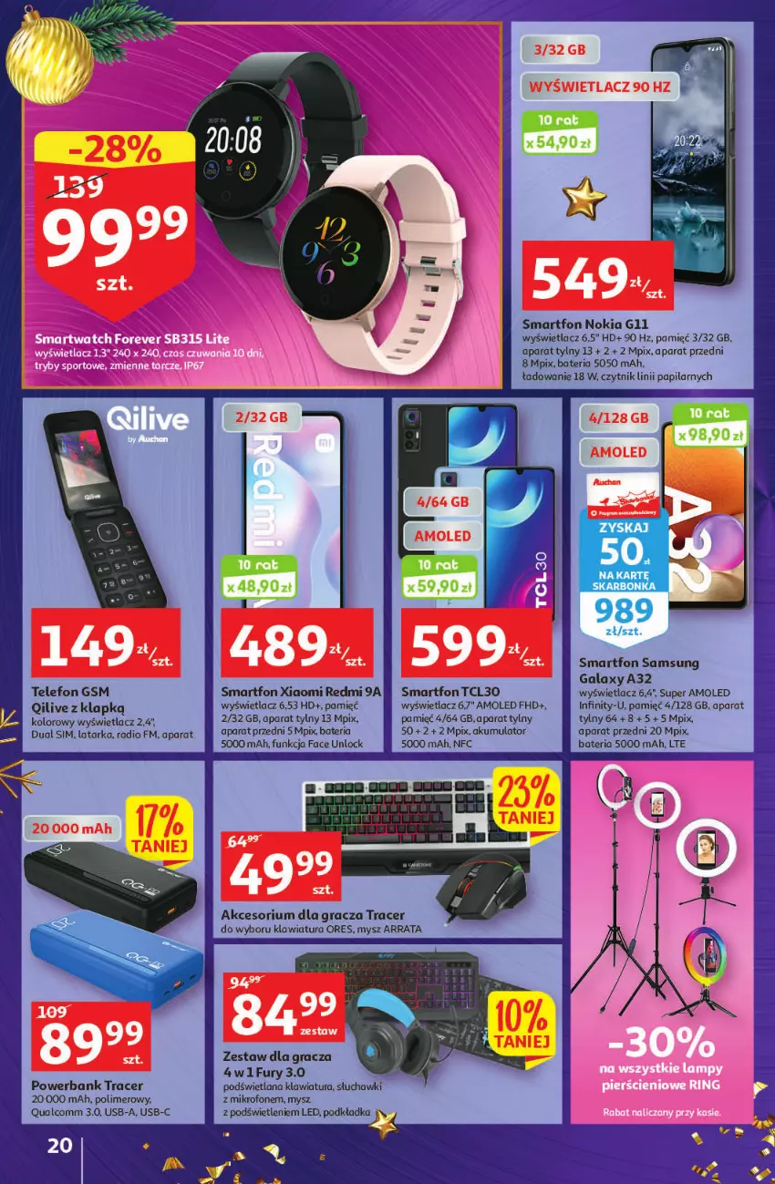 Gazetka promocyjna Auchan - Gazetka Magia Mikołajkowa Hipermarket Auchan - ważna 01.12 do 07.12.2022 - strona 20 - produkty: Acer, Akumulator, Amol, Bateria, Gala, Gra, Klawiatura, LANA, Latarka, Mikrofon, Mysz, Nokia, Podkład, Podkładka, Powerbank, Smartfon, Tarka, Telefon