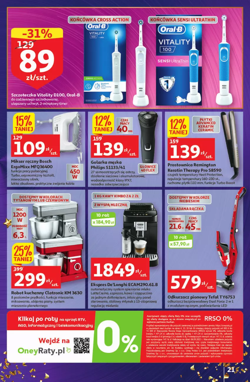 Gazetka promocyjna Auchan - Gazetka Magia Mikołajkowa Hipermarket Auchan - ważna 01.12 do 07.12.2022 - strona 21 - produkty: Bosch, Fa, Golarka, Mikser, Mikser ręczny, Młynek, Odkurzacz, Odkurzacz bezprzewodowy, Philips, Piec, Por, Remington, Robot, Ser, Tefal, Top