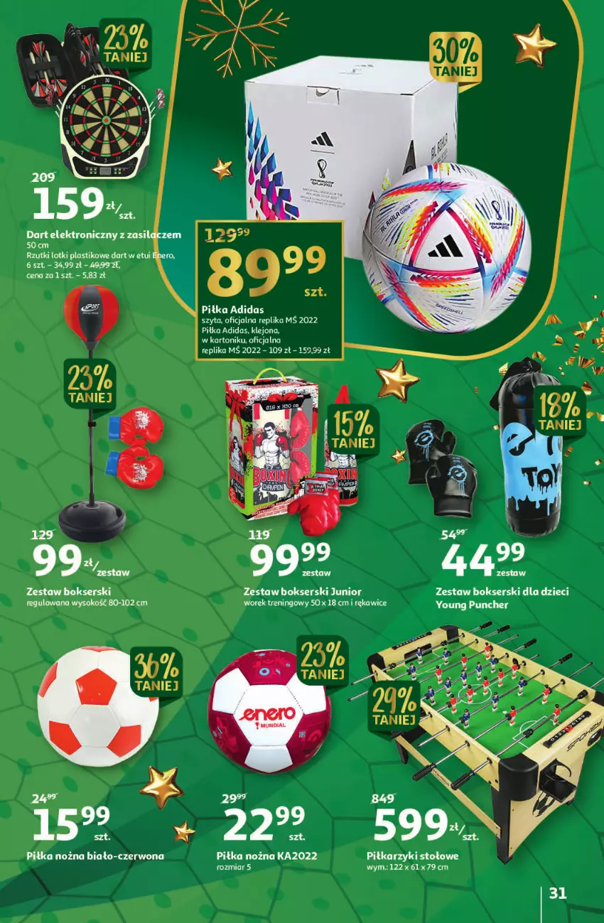 Gazetka promocyjna Auchan - Gazetka Magia Mikołajkowa Hipermarket Auchan - ważna 01.12 do 07.12.2022 - strona 31 - produkty: Adidas, Dart elektroniczny, Dzieci, Klej, Noż, Piłka nożna, Piłkarzyki, Rękawice, Ser, Sok, Tonik, Zestaw bokserski