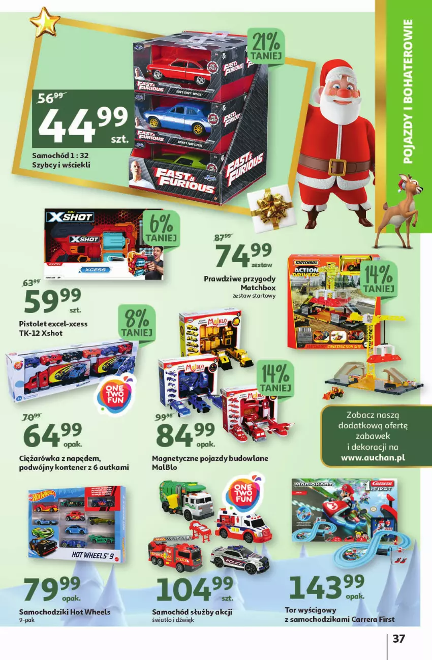 Gazetka promocyjna Auchan - Gazetka Magia Mikołajkowa Hipermarket Auchan - ważna 01.12 do 07.12.2022 - strona 37 - produkty: Carrera, Chodzik, Hot Wheels, Pistolet, Pojazd, Pojazdy budowlane, Samochód, Samochodziki, Tor wyścigowy