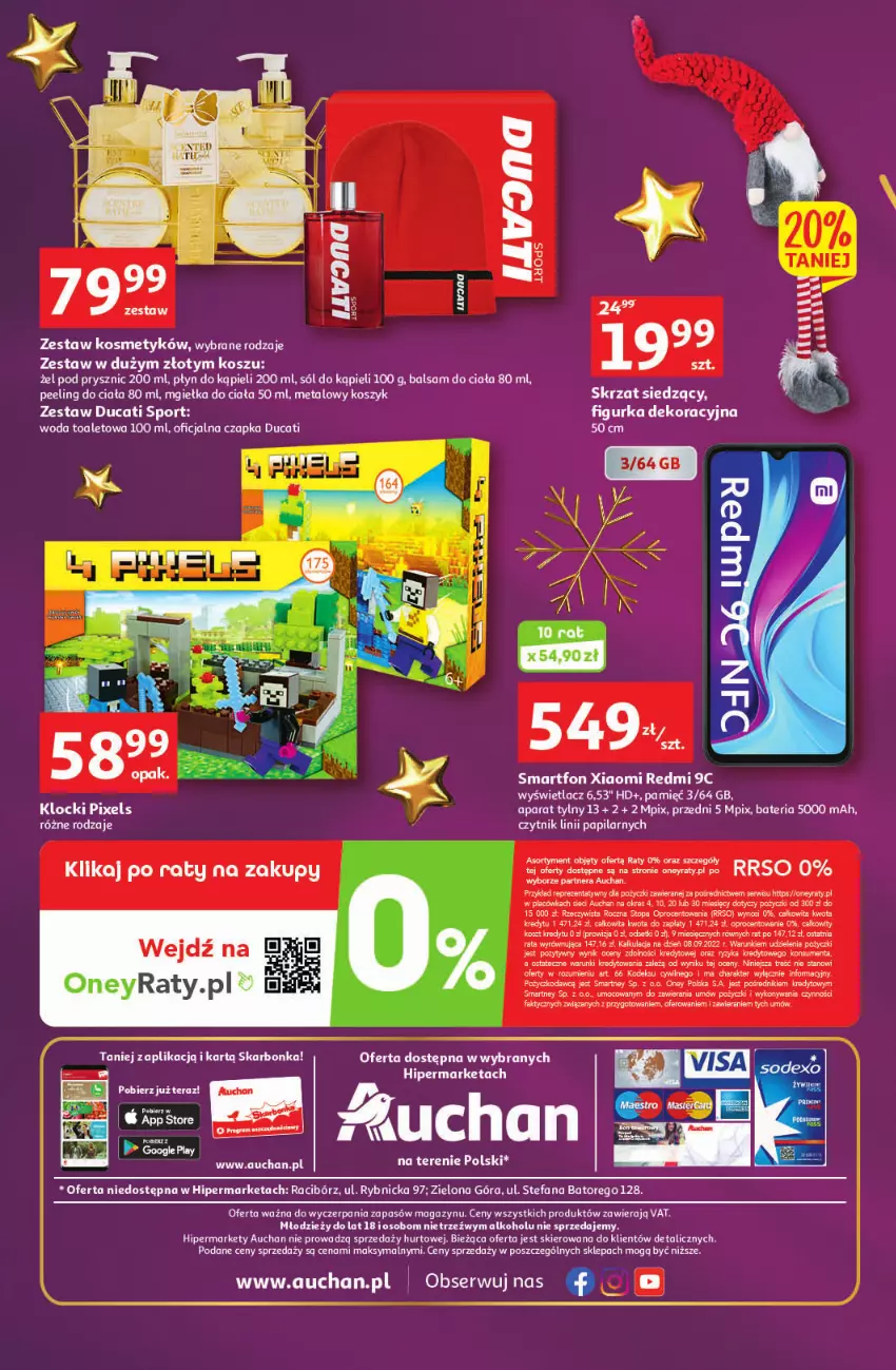 Gazetka promocyjna Auchan - Gazetka Magia Mikołajkowa Hipermarket Auchan - ważna 01.12 do 07.12.2022 - strona 40 - produkty: Balsam do ciała, Bateria, Czapka, Ducati, Fa, Klocki, Kosz, Peeling, Płyn do kąpieli, Por, Ser, Skrzat, Smartfon, Sól, Sól do kąpieli, Sport, Top, Waga, Woda, Woda toaletowa