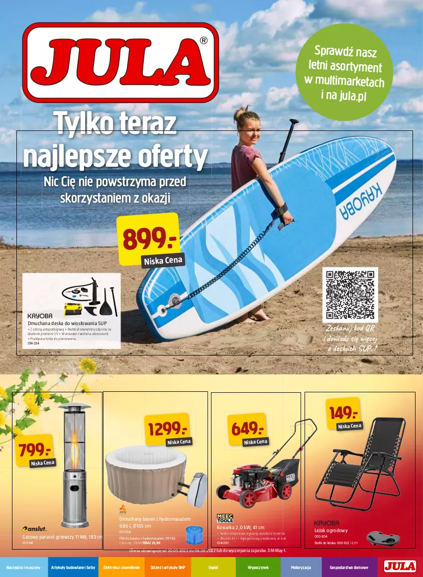 Gazetka promocyjna Jula - Gazetka - ważna 20.05 do 06.06.2022 - strona 1 - produkty: Artykuły budowlane, Fa, HP, Kosiarka, Kosz, Ogród, Parasol, Por, Sok, Stolik, Szyny, Tera, Top, Torba