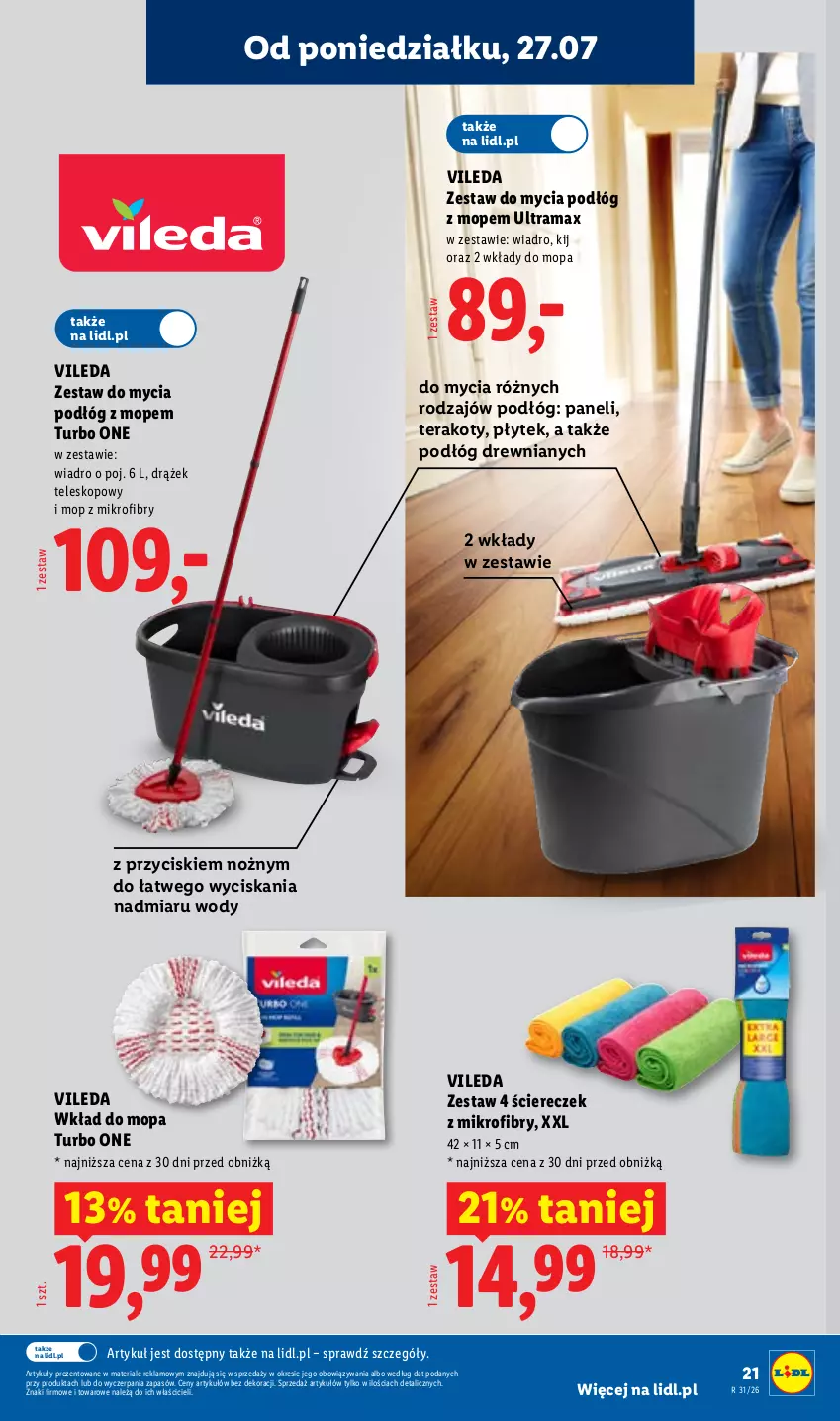 Gazetka promocyjna Lidl - Gazetka ważna od 27.07. do 01.08. - ważna 27.07 do 01.08.2026 - strona 21 - produkty: Mop, Noż, Rama, Teleskop, Tera, Vileda, Wiadro, Wkład do mopa