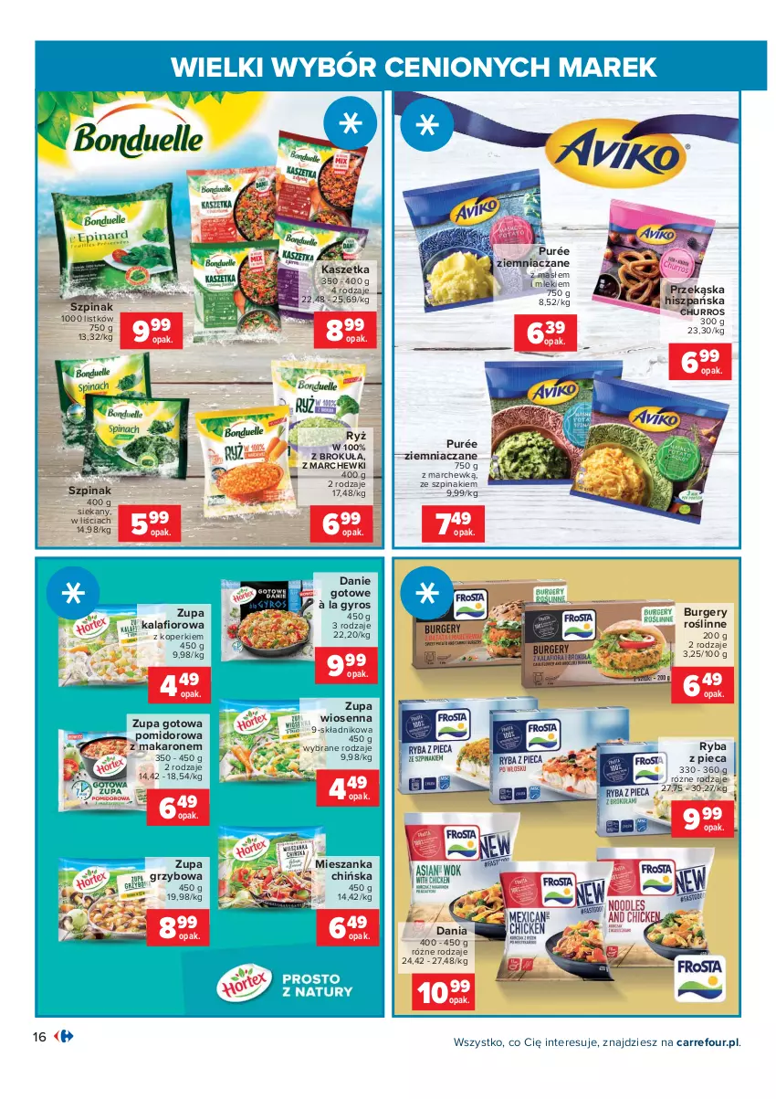 Gazetka promocyjna Carrefour - Gazetka Wielki wybór cenionych marek - ważna 02.11 do 14.11.2021 - strona 16 - produkty: Burger, Danie gotowe, Gyros, Kaszetka, Makaron, Piec, Pur, Ryba, Ryż, Szpinak, Zupa