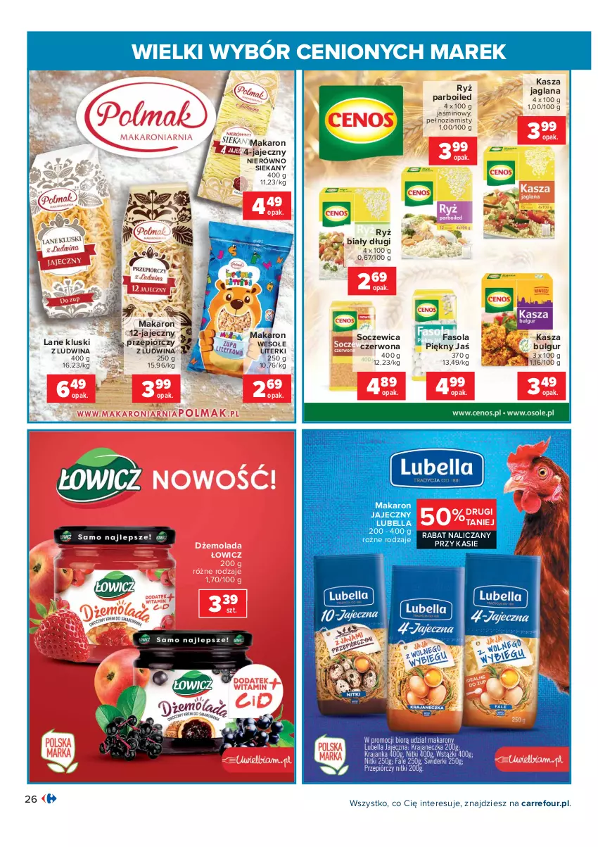 Gazetka promocyjna Carrefour - Gazetka Wielki wybór cenionych marek - ważna 02.11 do 14.11.2021 - strona 26 - produkty: Bell, Bella, Bulgur, Dżem, Fa, Fasola, Kasza, Kasza jaglana, LANA, LG, Lubella, Makaron, Mola, Ryż, Ryż biały, Ryż parboiled