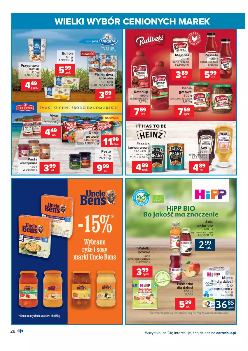 Gazetka promocyjna Carrefour - Gazetka Wielki wybór cenionych marek - ważna 02.11 do 14.11.2021 - strona 28 - produkty: Bulion, Danie gotowe, Dzieci, Fa, Ketchup, Lion, Majonez, Mleko, Mleko dla dzieci, Nektar, Pasta warzywna, Pesto, Ryż, Ser, Sok, Sos