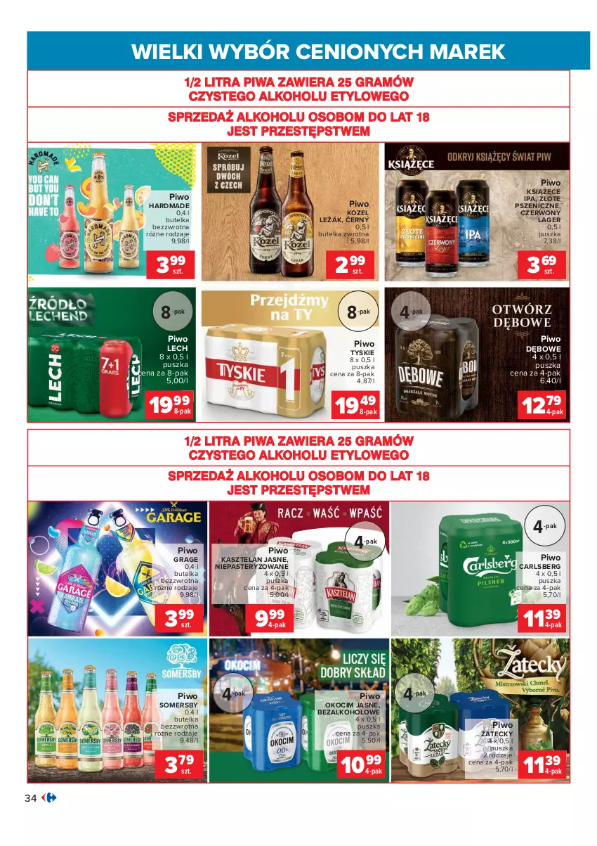 Gazetka promocyjna Carrefour - Gazetka Wielki wybór cenionych marek - ważna 02.11 do 14.11.2021 - strona 34 - produkty: Carlsberg, Gra, Kasztelan, Koc, Kozel, Książęce, Okocim, Piwa, Piwo, Somersby, Tyskie