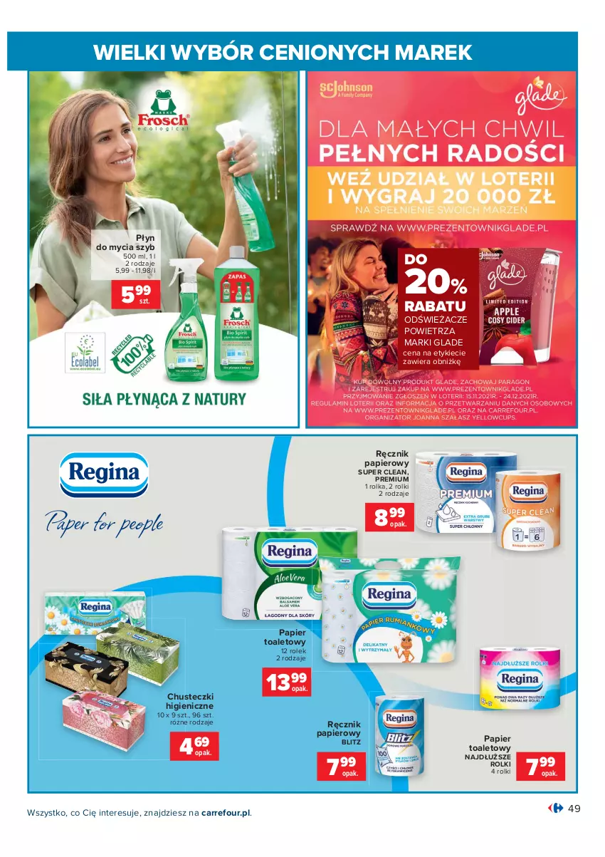 Gazetka promocyjna Carrefour - Gazetka Wielki wybór cenionych marek - ważna 02.11 do 14.11.2021 - strona 49 - produkty: Chusteczki, Papier, Papier toaletowy, Płyn do mycia, Ręcznik, Rolki