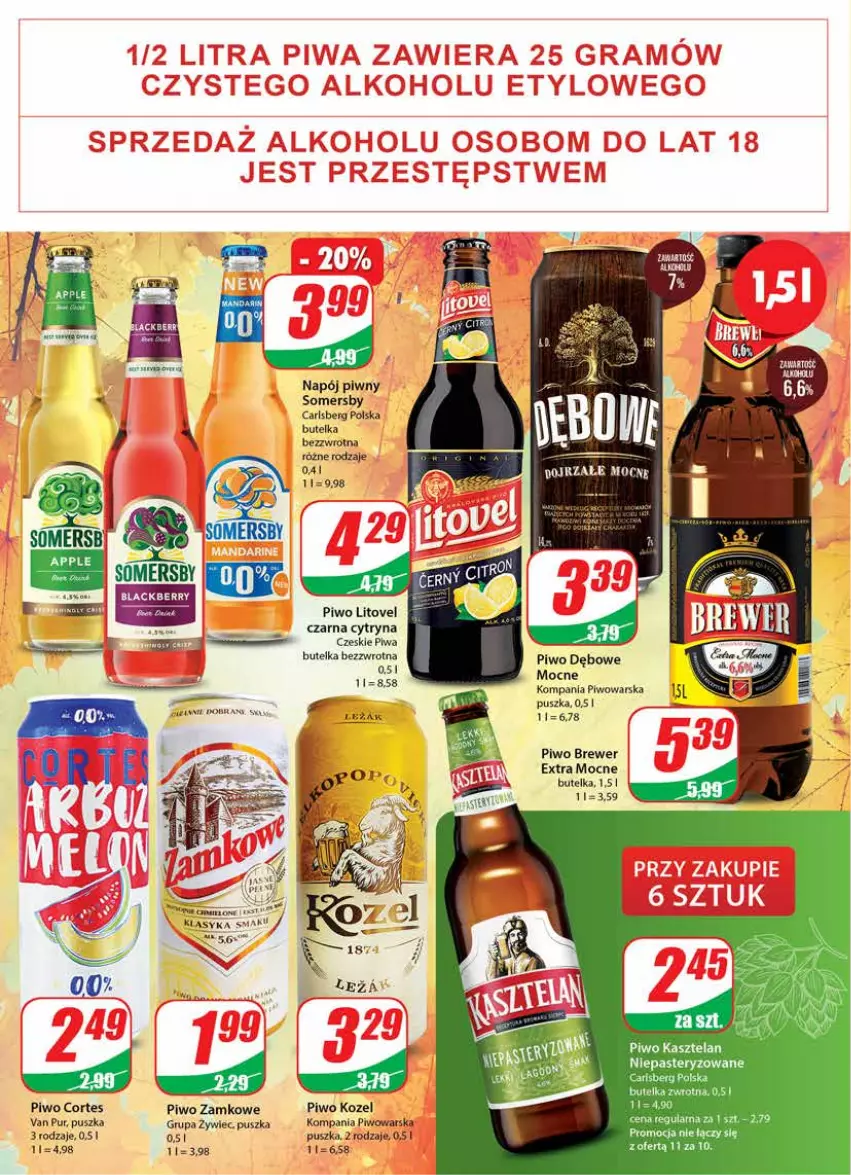 Gazetka promocyjna Dino - Gazetka - ważna 19.10 do 25.10.2022 - strona 16 - produkty: Carlsberg, Kasztelan, Kozel, Lack, Napój, Piwa, Piwo, Pur, Somersby