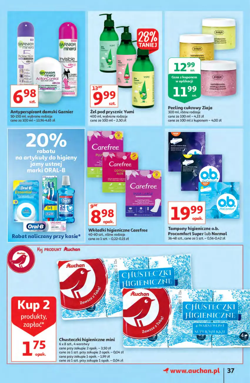 Gazetka promocyjna Auchan - Rysują się kolorowe sny Hipermarkety - ważna 19.08 do 25.08.2021 - strona 37 - produkty: Carefree, Chusteczki, Control, Garnier, O.B., Peeling, Tampony, Wkładki, Ziaja