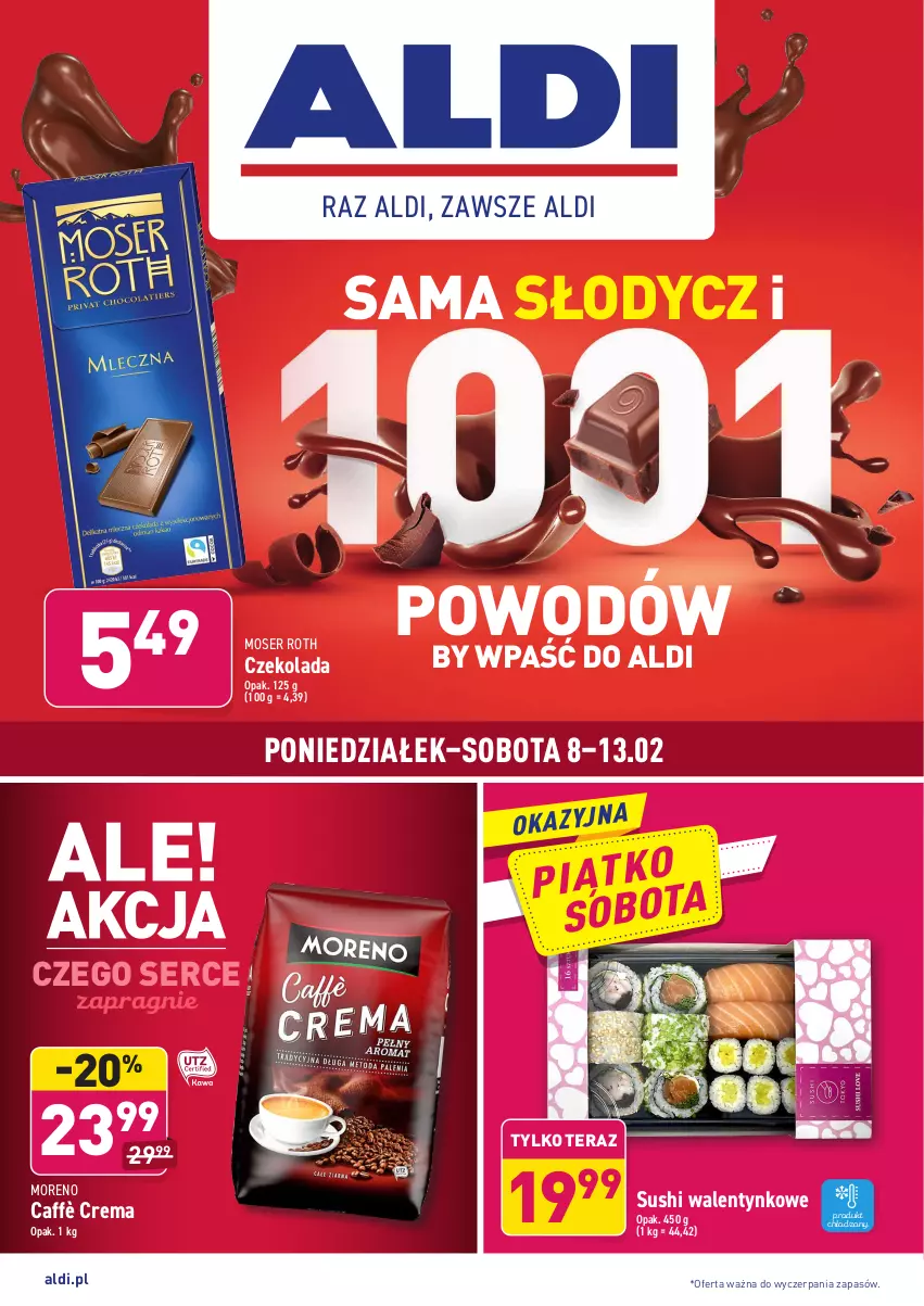 Gazetka promocyjna Aldi - ALE! CENA - ważna 08.02 do 13.02.2021 - strona 1 - produkty: Czekolada, Moser Roth, Ser, Sushi, Tera