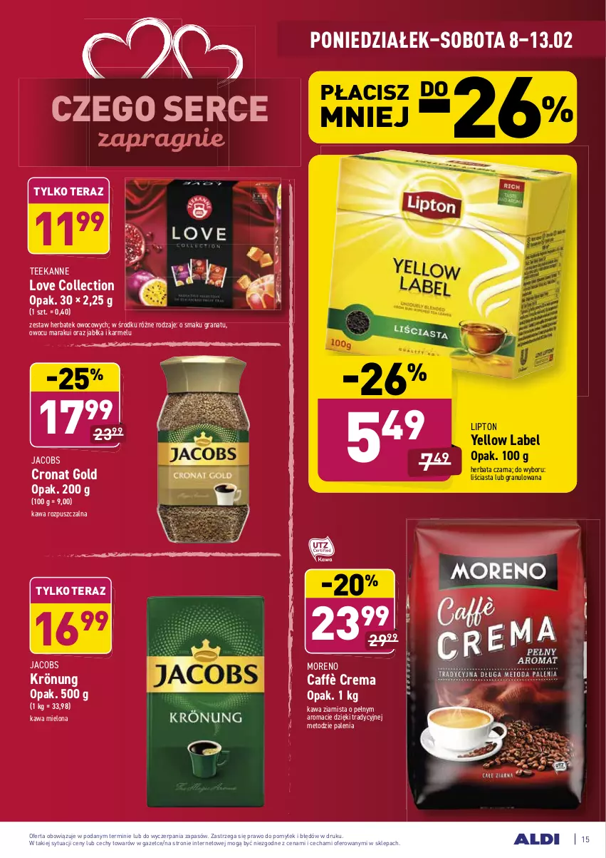 Gazetka promocyjna Aldi - ALE! CENA - ważna 08.02 do 13.02.2021 - strona 15 - produkty: Gra, Granat, Herbata, Herbata czarna, Jabłka, Jacobs, Kawa, Kawa mielona, Kawa rozpuszczalna, Kawa ziarnista, Lipton, Ser, Teekanne, Tera