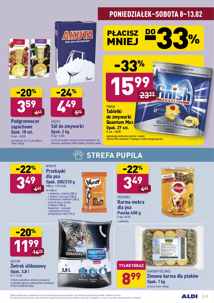 Gazetka promocyjna Aldi - ALE! CENA - ważna 08.02 do 13.02.2021 - strona 21 - produkty: Fa, Finish, Gra, Pedigree, Podgrzewacze, Przekąski dla psa, Sól, Tablet, Tabletki do zmywarki, Tera, Zmywarki