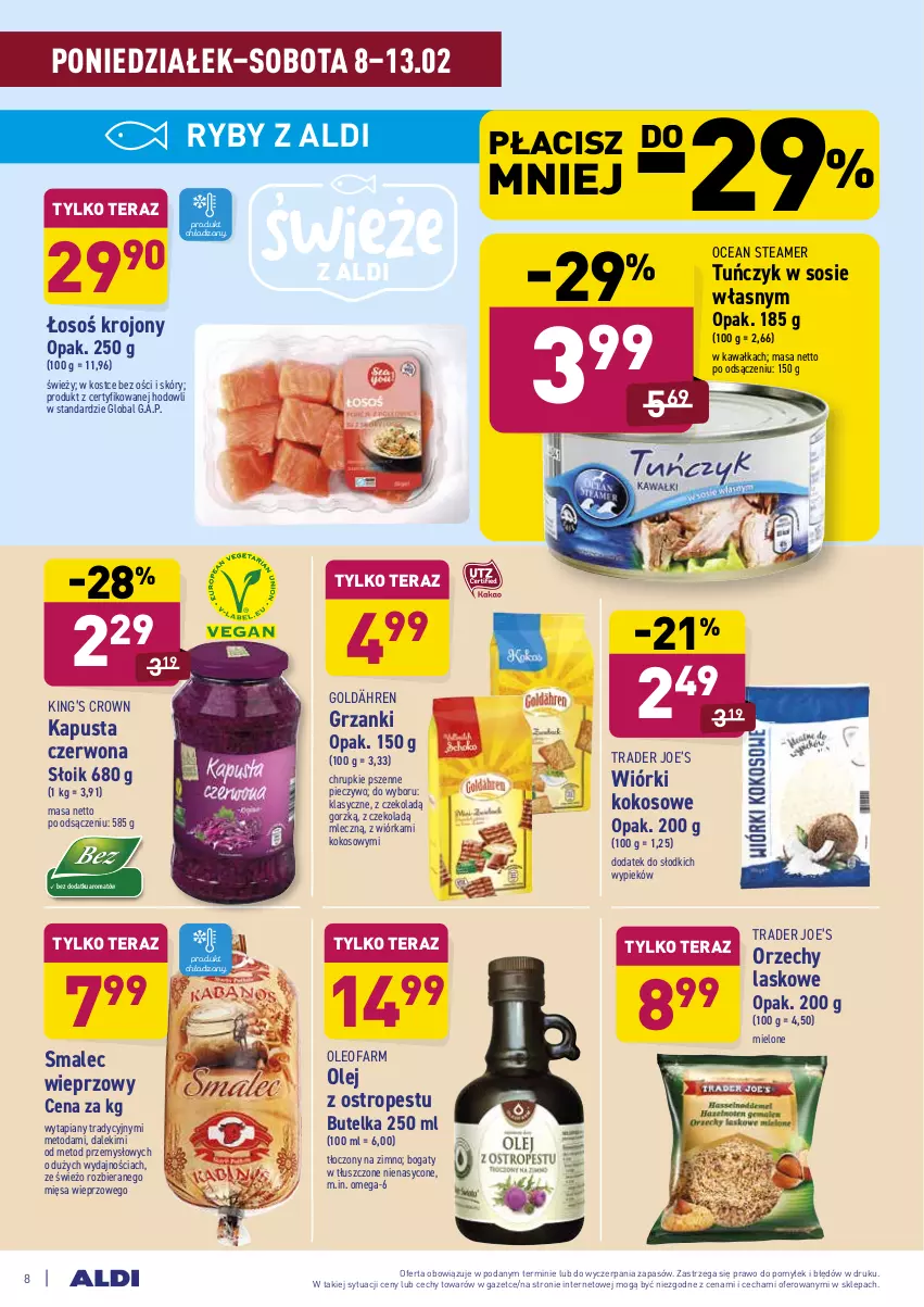 Gazetka promocyjna Aldi - ALE! CENA - ważna 08.02 do 13.02.2021 - strona 8 - produkty: Chrupki, Fa, Kawa, King’s Crown, Kokos, Olej, Oleo, Oleofarm, Ostropes, Piec, Pieczywo, Smalec, Sos, Tera, Tuńczyk, Wiórki kokosowe