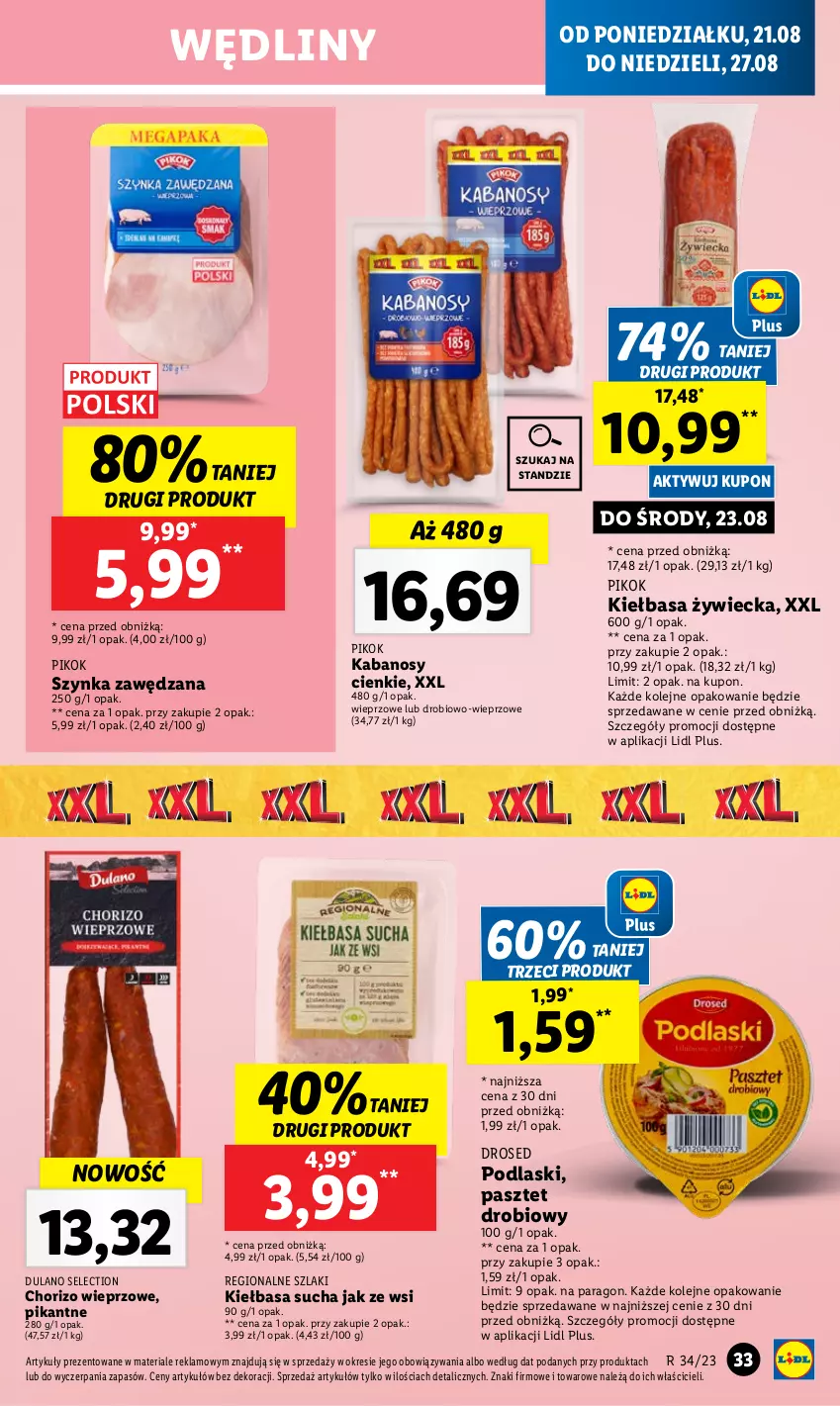 Gazetka promocyjna Lidl - GAZETKA - ważna 21.08 do 27.08.2023 - strona 39 - produkty: Dulano, Kabanos, Kiełbasa, Olej, Pasztet, PIKOK, Podlaski, Szynka