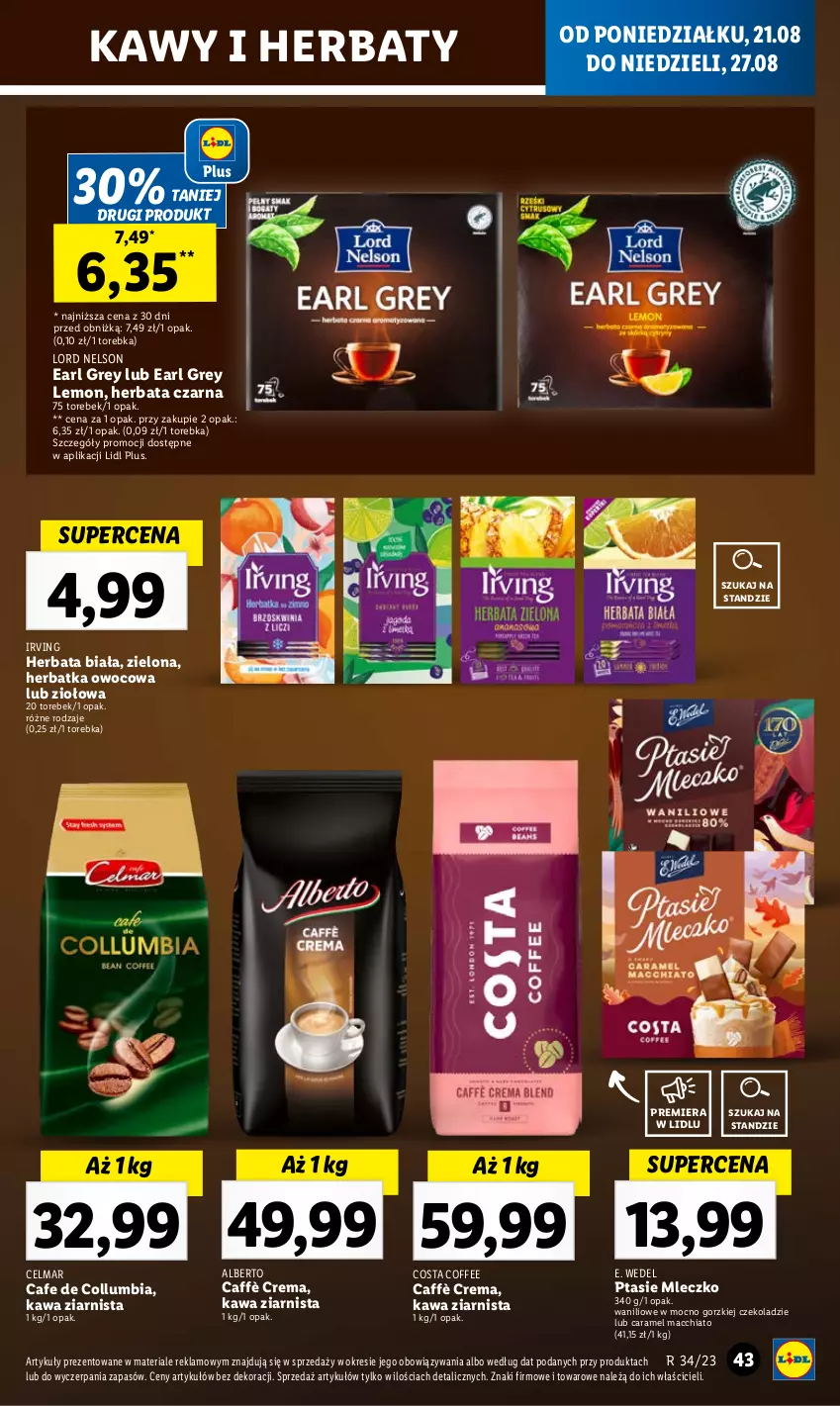 Gazetka promocyjna Lidl - GAZETKA - ważna 21.08 do 27.08.2023 - strona 49 - produkty: Celma, Chia, E. Wedel, Earl Grey, Herbata, Herbata czarna, Irving, Kawa, Kawa ziarnista, Mleczko, Ptasie mleczko, Torebka