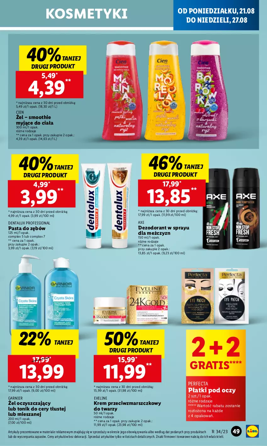 Gazetka promocyjna Lidl - GAZETKA - ważna 21.08 do 27.08.2023 - strona 55 - produkty: Dezodorant, Eveline, Garnier, Gra, Krem przeciwzmarszczkowy, Mars, Pasta do zębów, Perfecta, Smoothie, Tonik