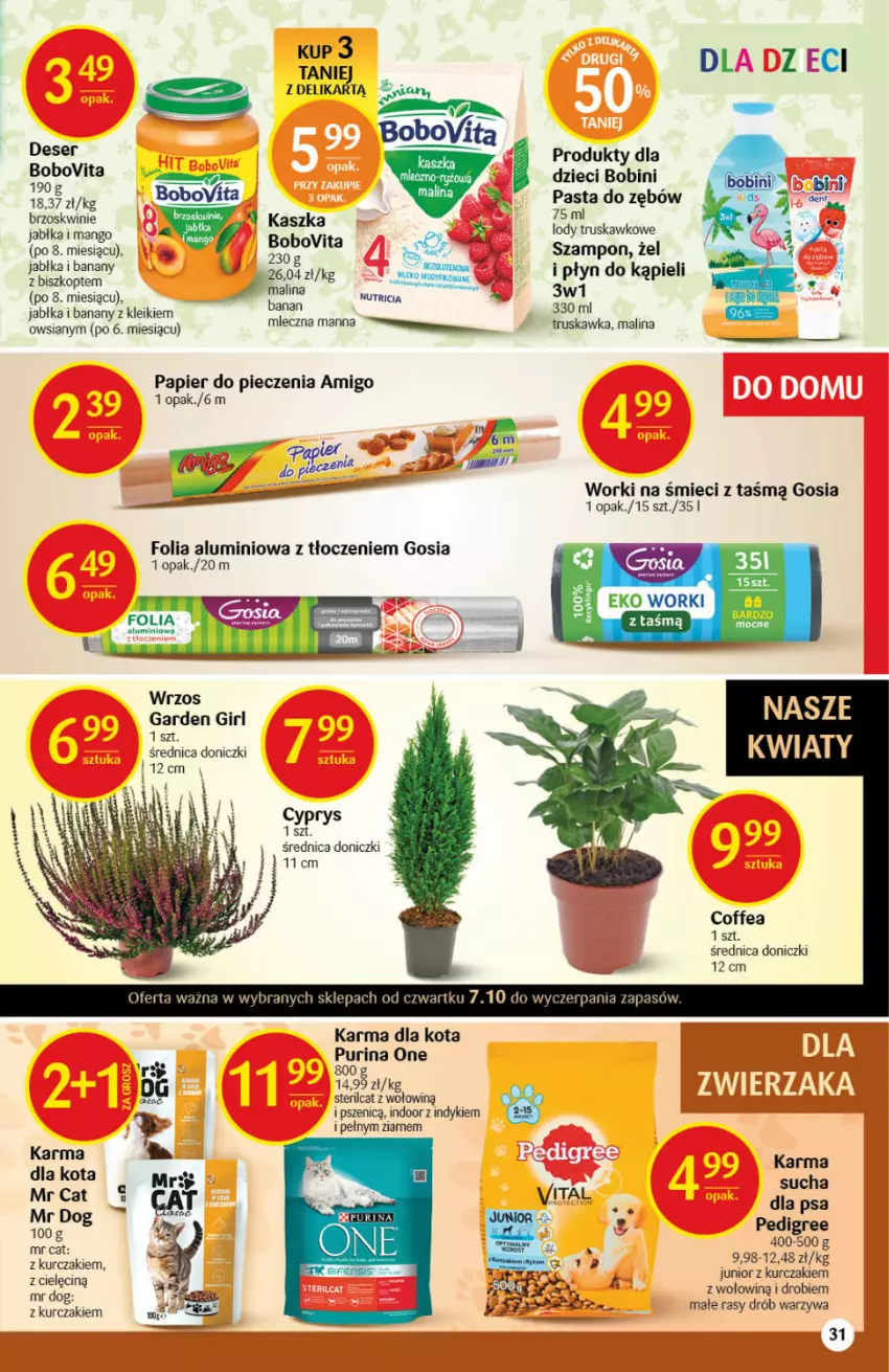 Gazetka promocyjna Delikatesy Centrum - Gazetka Delikatesy Centrum - ważna 07.10 do 13.10.2021 - strona 31 - produkty: Banany, BoboVita, Drób, Dzieci, Folia aluminiowa, Jabłka, Kurczak, Lody, Mango, Papier, Papier do pieczenia, Pasta do zębów, Pedigree, Piec, Płyn do kąpieli, Pur, Purina, Sok, Szampon, Warzywa, Worki na śmiec, Worki na śmieci