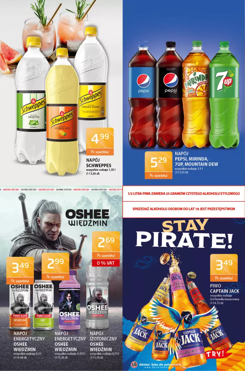 Gazetka promocyjna ABC - Gazetka - ważna 15.06 do 28.06.2022 - strona 6 - produkty: 7up, Captain Jack, Mirinda, Napój, Oshee, Pepsi, Piwo, Schweppes